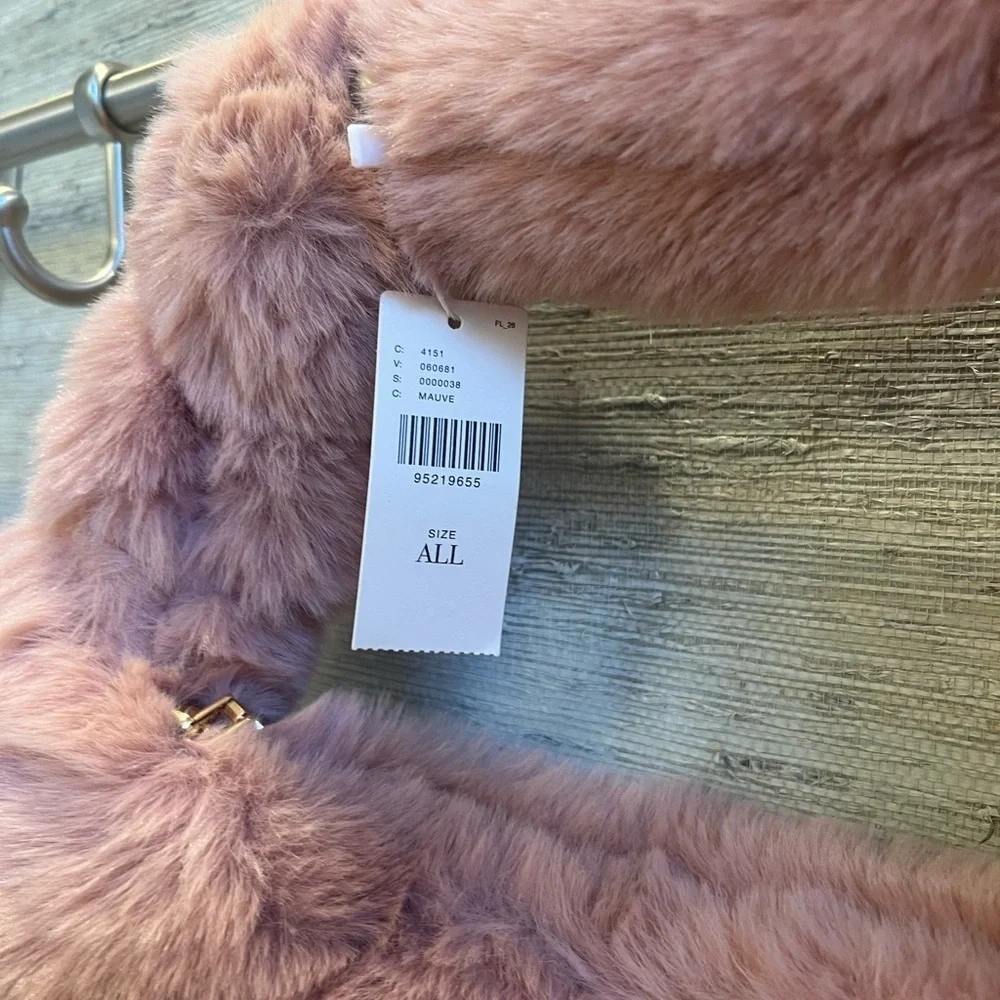 NWT new Melie Bianco Brigitte faux fur satchel bag purse mauve pink